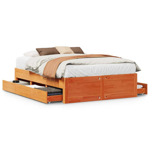 vidaXL Solid Wood Bed Frame without Mattress with Drawers Brown 150x200 cm