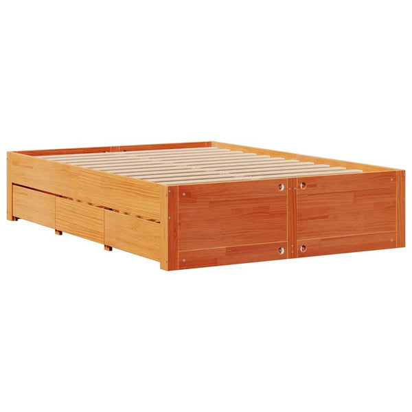 vidaXL Solid Wood Bed Frame without Mattress with Drawers Brown 150x200 cm