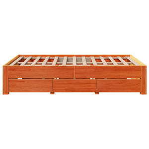 vidaXL Solid Wood Bed Frame without Mattress with Drawers Brown 150x200 cm