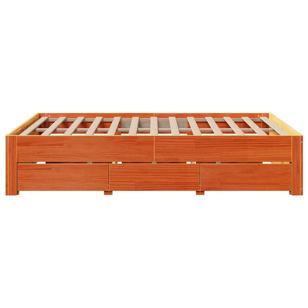 vidaXL Solid Wood Bed Frame without Mattress with Drawers Brown 150x200 cm