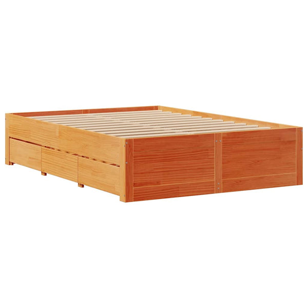 vidaXL Solid Wood Bed Frame without Mattress with Drawers Brown 150x200 cm