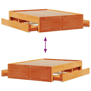 vidaXL Solid Wood Bed Frame without Mattress with Drawers Brown 150x200 cm