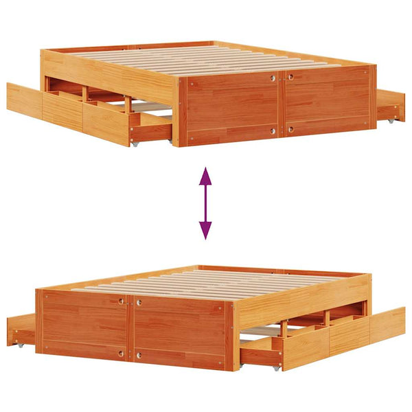 vidaXL Solid Wood Bed Frame without Mattress with Drawers Brown 150x200 cm