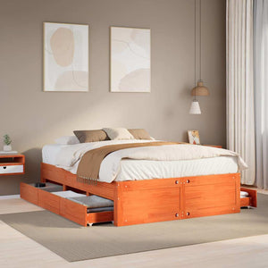 vidaXL Solid Wood Bed Frame without Mattress with Drawers Brown 150x200 cm