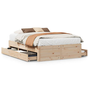 vidaXL Solid Wood Bed Frame without Mattress with Drawers 140x200 cm Pine