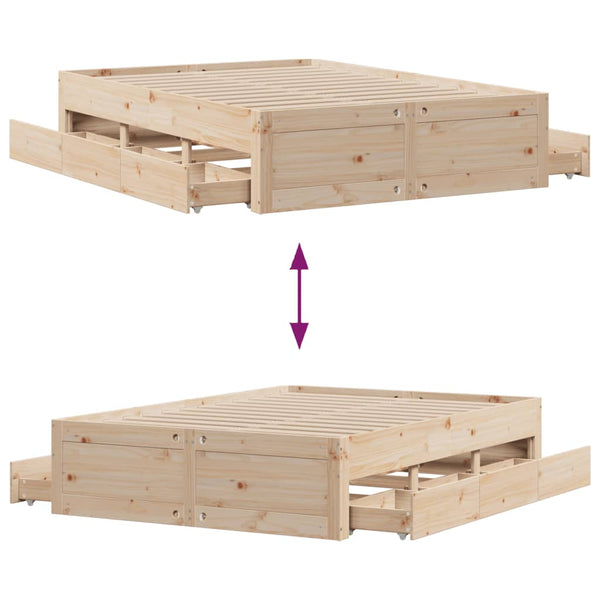vidaXL Solid Wood Bed Frame without Mattress with Drawers 140x200 cm Pine