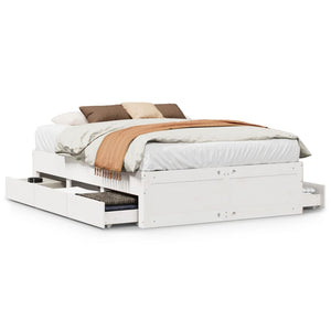 vidaXL Solid Wood Bed Frame without Mattress with Drawers White 140x200 cm