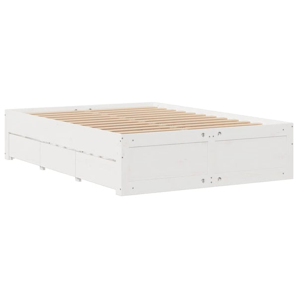 vidaXL Solid Wood Bed Frame without Mattress with Drawers White 140x200 cm
