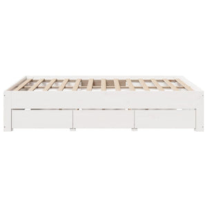 vidaXL Solid Wood Bed Frame without Mattress with Drawers White 140x200 cm