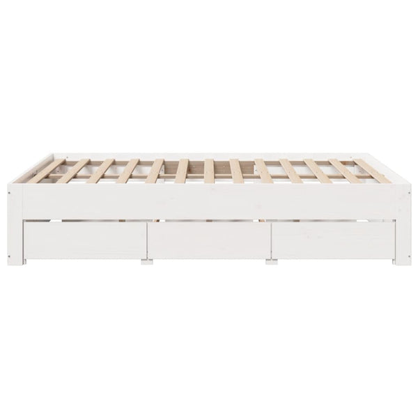 vidaXL Solid Wood Bed Frame without Mattress with Drawers White 140x200 cm