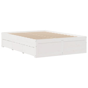 vidaXL Solid Wood Bed Frame without Mattress with Drawers White 140x200 cm