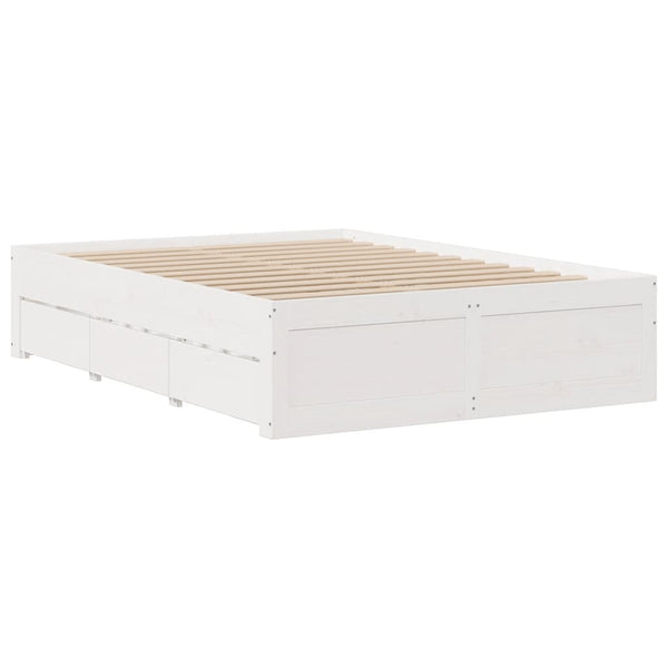 vidaXL Solid Wood Bed Frame without Mattress with Drawers White 140x200 cm