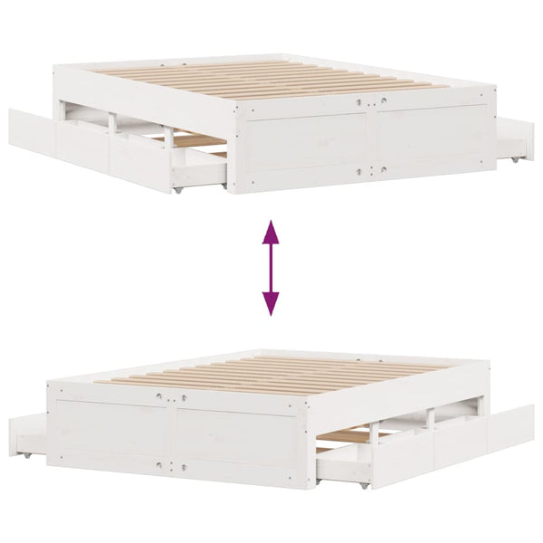 vidaXL Solid Wood Bed Frame without Mattress with Drawers White 140x200 cm