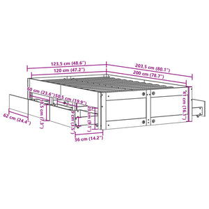 vidaXL Solid Wood Bed Frame without Mattress with Drawers 120x200 cm