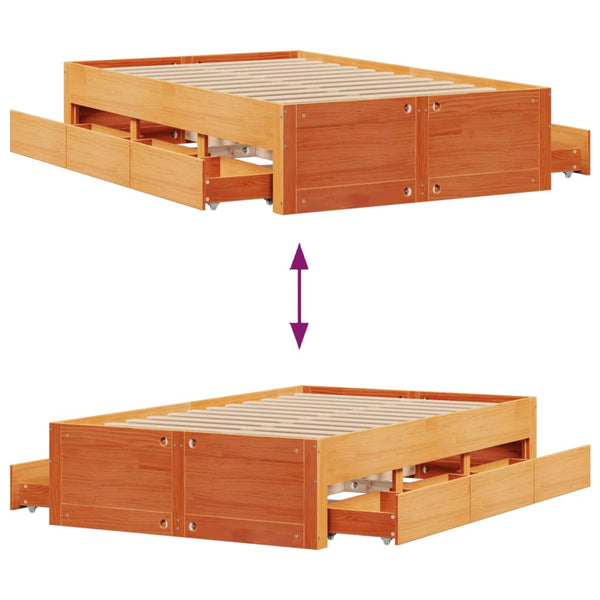 vidaXL Solid Wood Bed Frame without Mattress with Drawers 120x200 cm