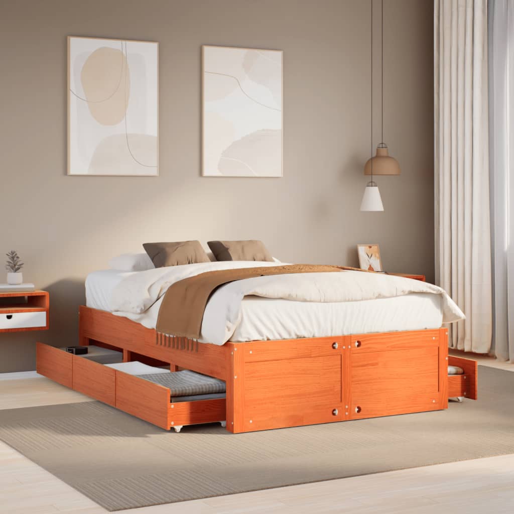 vidaXL Solid Wood Bed Frame without Mattress with Drawers 120x200 cm