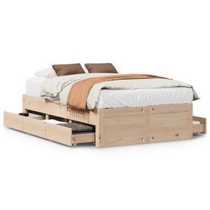 vidaXL Solid Wood Bed without Mattress with Drawers 135x190 cm