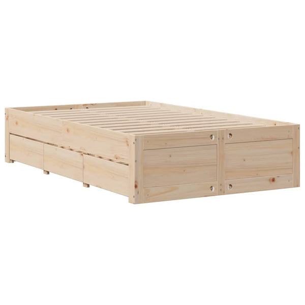 vidaXL Solid Wood Bed without Mattress with Drawers 135x190 cm