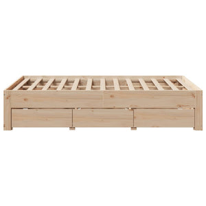 vidaXL Solid Wood Bed without Mattress with Drawers 135x190 cm