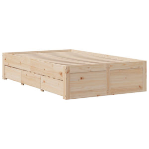 vidaXL Solid Wood Bed without Mattress with Drawers 135x190 cm