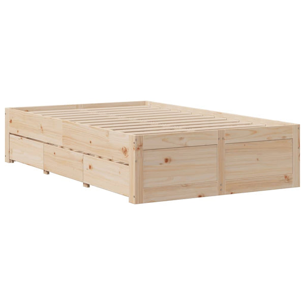vidaXL Solid Wood Bed without Mattress with Drawers 135x190 cm