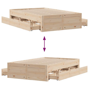 vidaXL Solid Wood Bed without Mattress with Drawers 135x190 cm