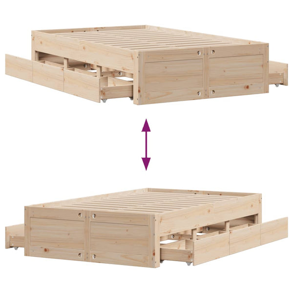 vidaXL Solid Wood Bed without Mattress with Drawers 135x190 cm