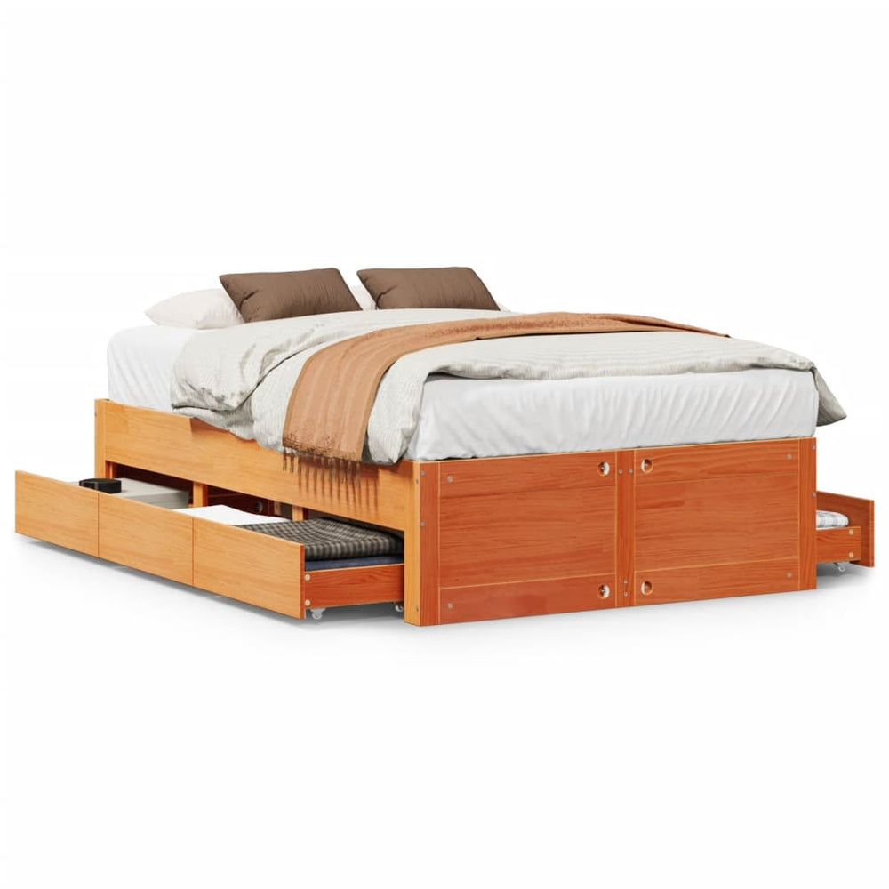 vidaXL Solid Wood Bed Frame without Mattress with Drawers Brown 120x190 cm
