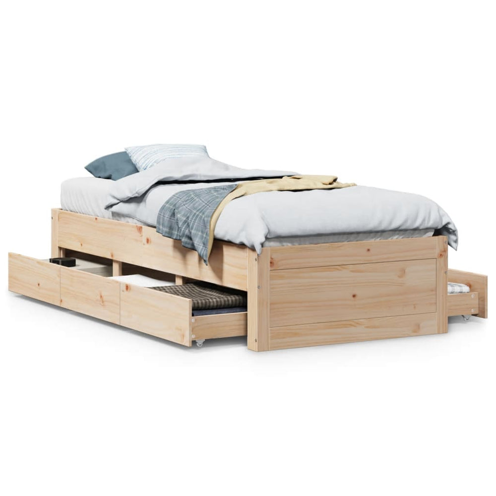 vidaXL Solid Wood Bed Frame without Mattress with Drawers 75x190 cm