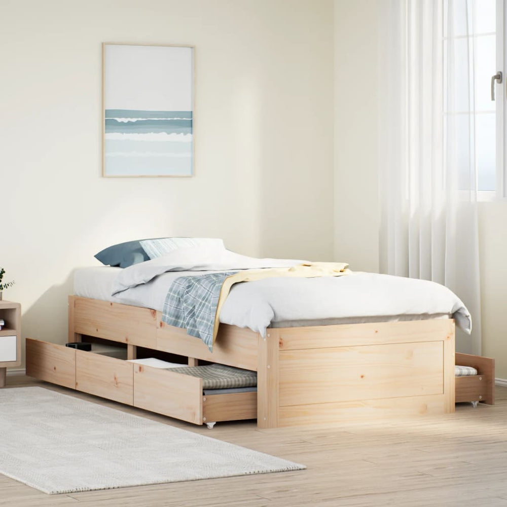 vidaXL Solid Wood Bed Frame without Mattress with Drawers 75x190 cm