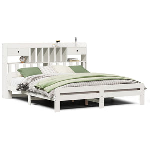 vidaXL Solid Wood Bed with Shelf without Mattress White 180x200 cm Pine