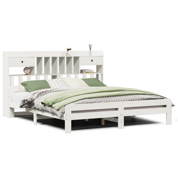 vidaXL Solid Wood Bed with Shelf without Mattress White 180x200 cm Pine