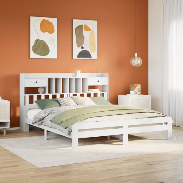 vidaXL Solid Wood Bed with Shelf without Mattress White 180x200 cm Pine