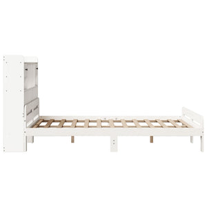 vidaXL Solid Pine Bed with Shelf, without Mattress, White 160x200 cm