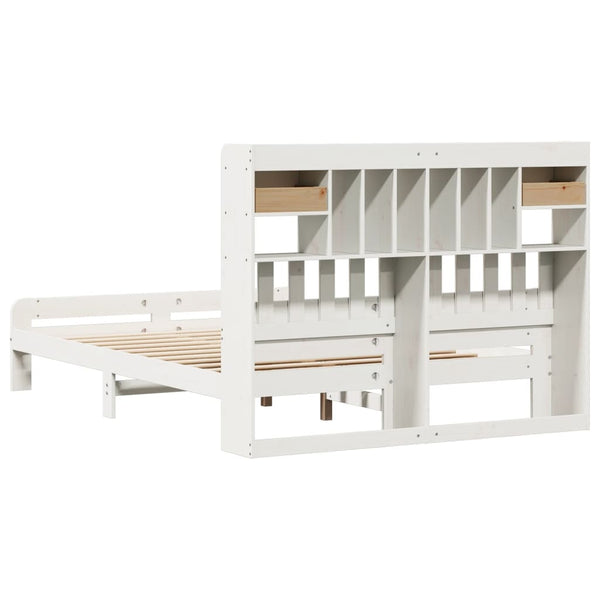 vidaXL Solid Pine Bed with Shelf, without Mattress, White 160x200 cm