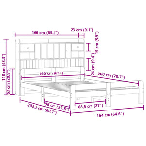 vidaXL Solid Pine Bed with Shelf, without Mattress, White 160x200 cm