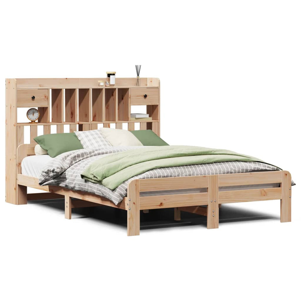 vidaXL Solid Wood Bed with Shelf without Mattress 150x200 cm Pine Wood
