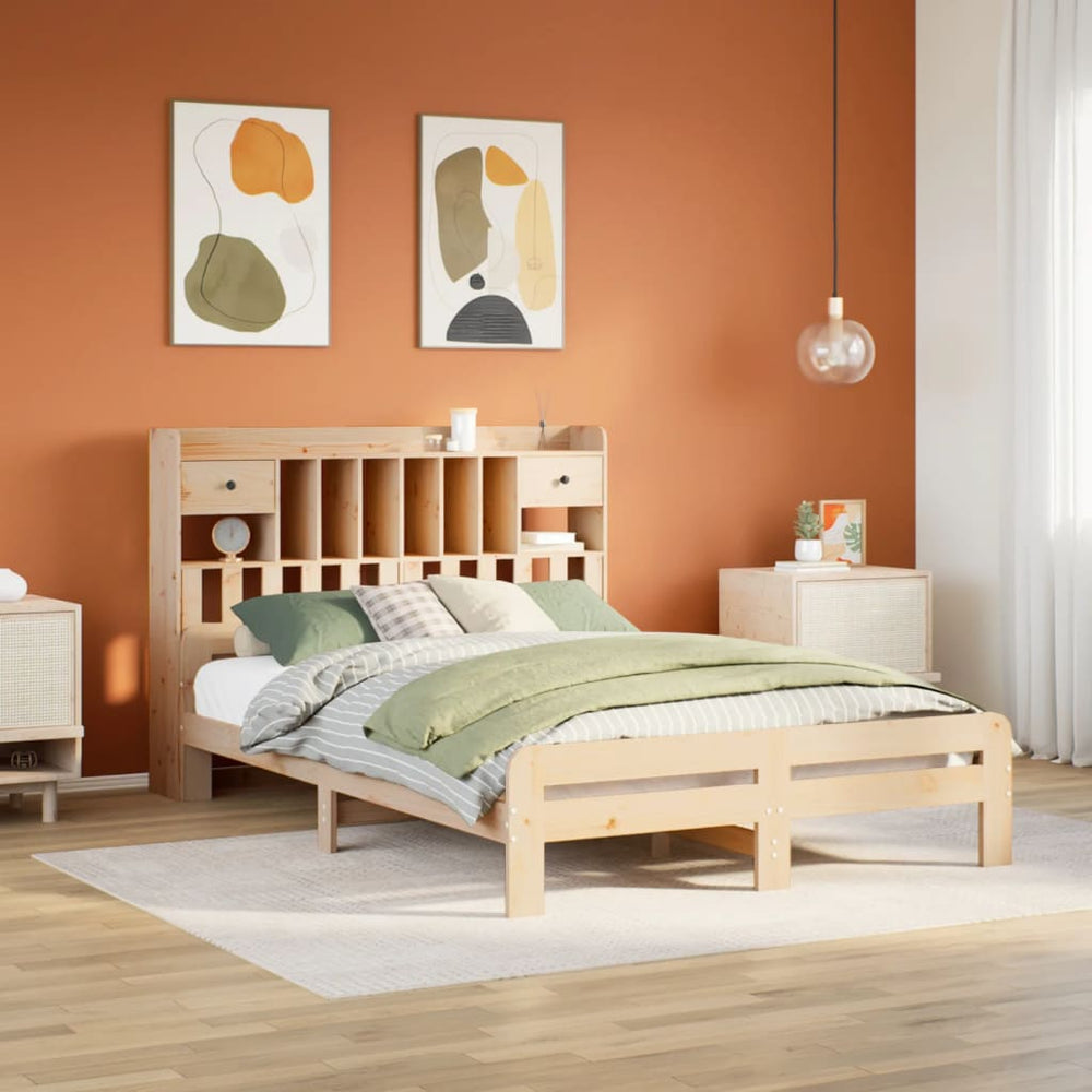vidaXL Solid Wood Bed with Shelf without Mattress 150x200 cm Pine Wood