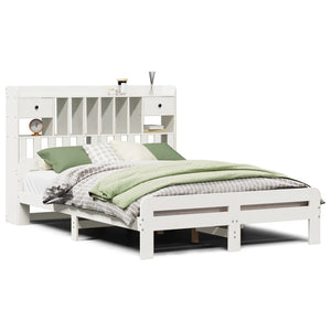 vidaXL Solid Pine Bed with Shelf No Mattress White 150x200 cm