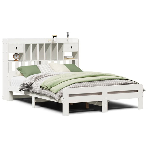vidaXL Solid Pine Bed with Shelf No Mattress White 150x200 cm