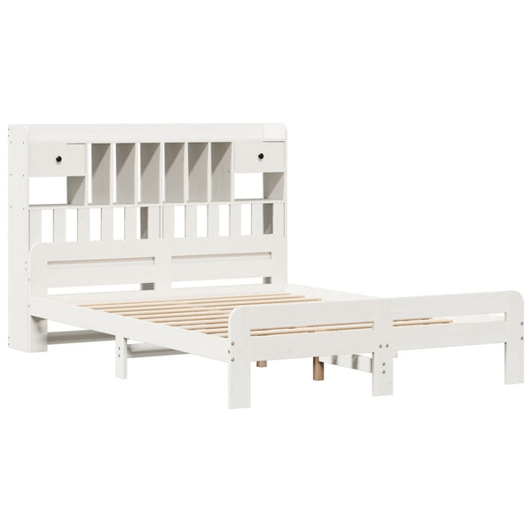 vidaXL Solid Pine Bed with Shelf No Mattress White 150x200 cm