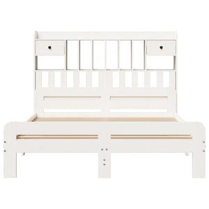 vidaXL Solid Pine Bed with Shelf No Mattress White 150x200 cm