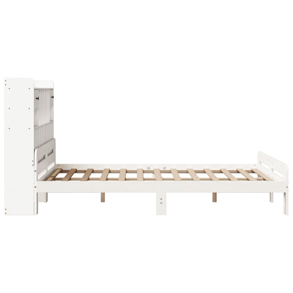 vidaXL Solid Pine Bed with Shelf No Mattress White 150x200 cm
