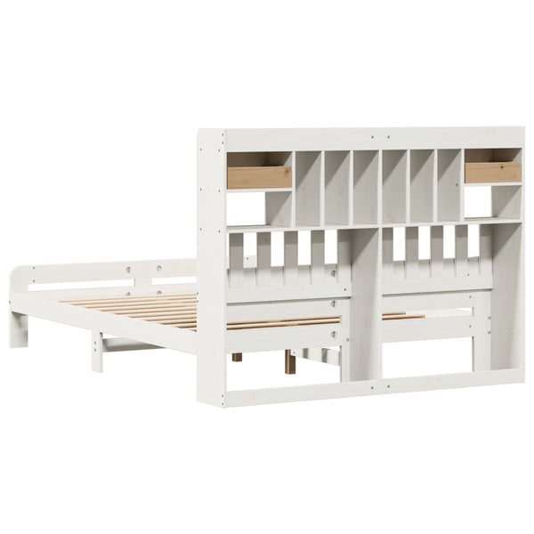 vidaXL Solid Pine Bed with Shelf No Mattress White 150x200 cm