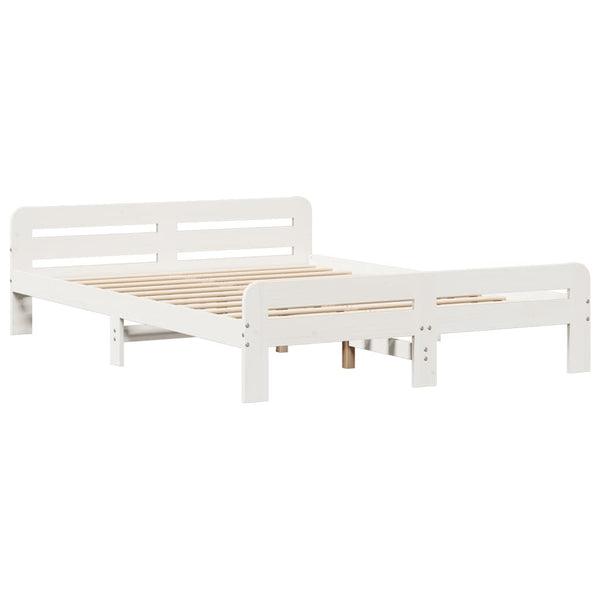 vidaXL Solid Pine Bed with Shelf No Mattress White 150x200 cm