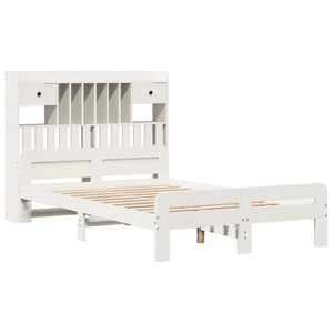 vidaXL Solid Wood Bed with Shelf without Mattress White 135x190 cm Pine