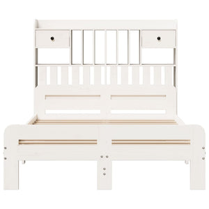 vidaXL Solid Wood Bed with Shelf without Mattress White 135x190 cm Pine