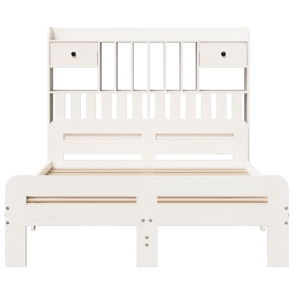 vidaXL Solid Wood Bed with Shelf without Mattress White 135x190 cm Pine