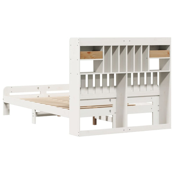 vidaXL Solid Wood Bed with Shelf without Mattress White 135x190 cm Pine
