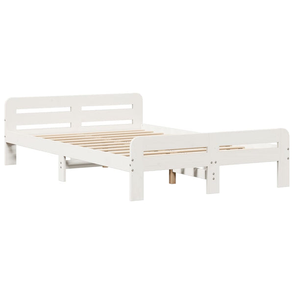 vidaXL Solid Wood Bed with Shelf without Mattress White 135x190 cm Pine